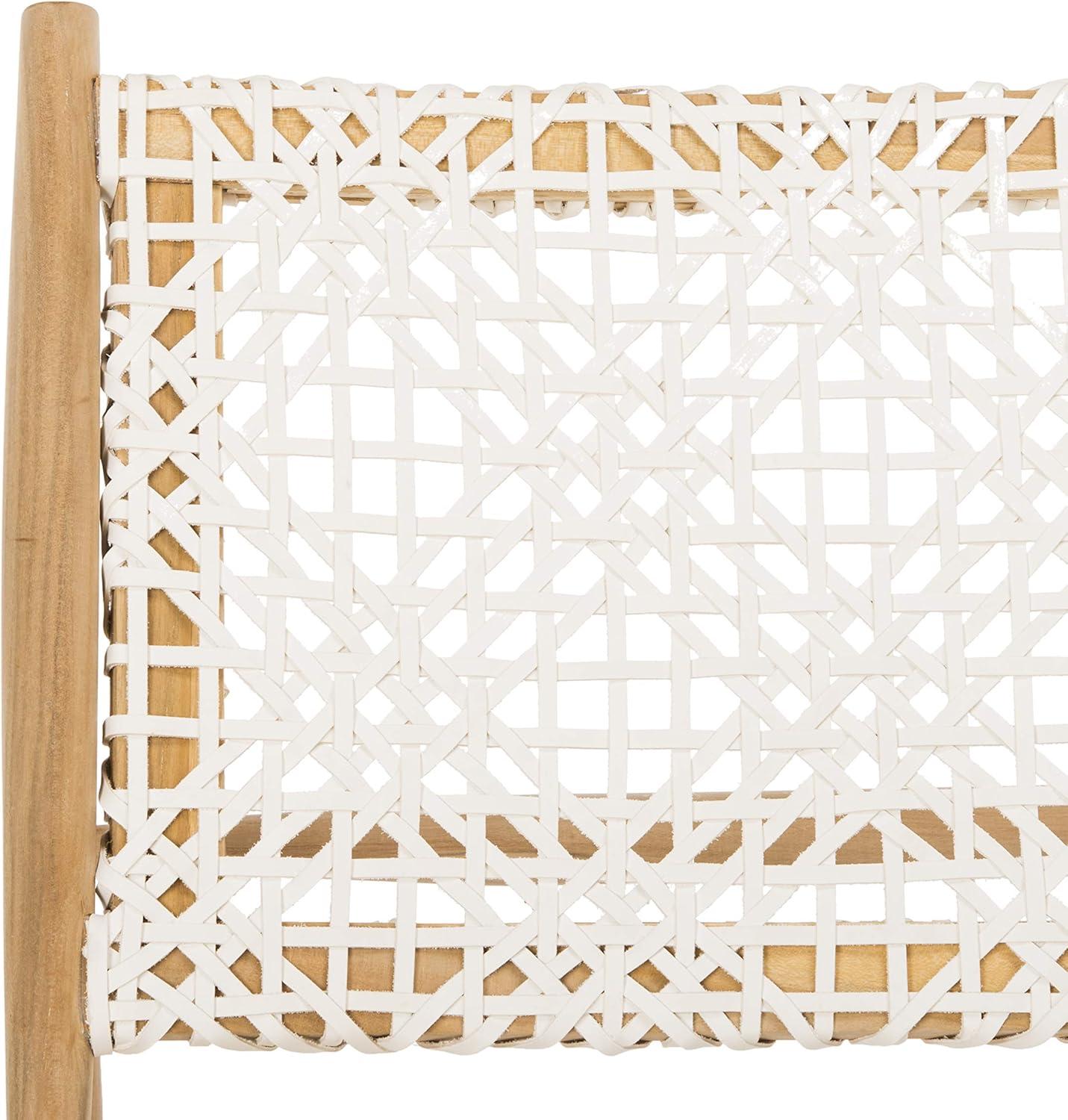 image:imageSAFAVIEH Home Collection Bandelier Light Oak Teak Wood White Leather Weave Accent Chair Fully AssembledWhite Natural