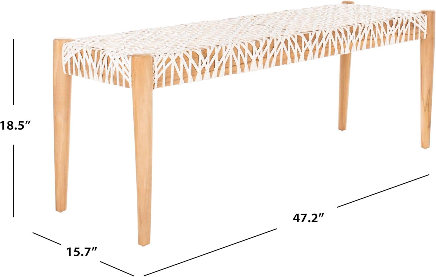 image:imageSAFAVIEH Home Collection Bandelier Natural Teak Wood OffWhite Leather Weave Entryway Foyer Dining BenchOff White Natural