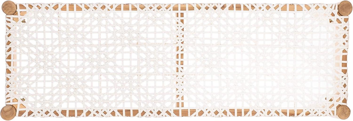 image:imageSAFAVIEH Home Collection Bandelier Natural Teak Wood OffWhite Leather Weave Entryway Foyer Dining BenchOff White Natural