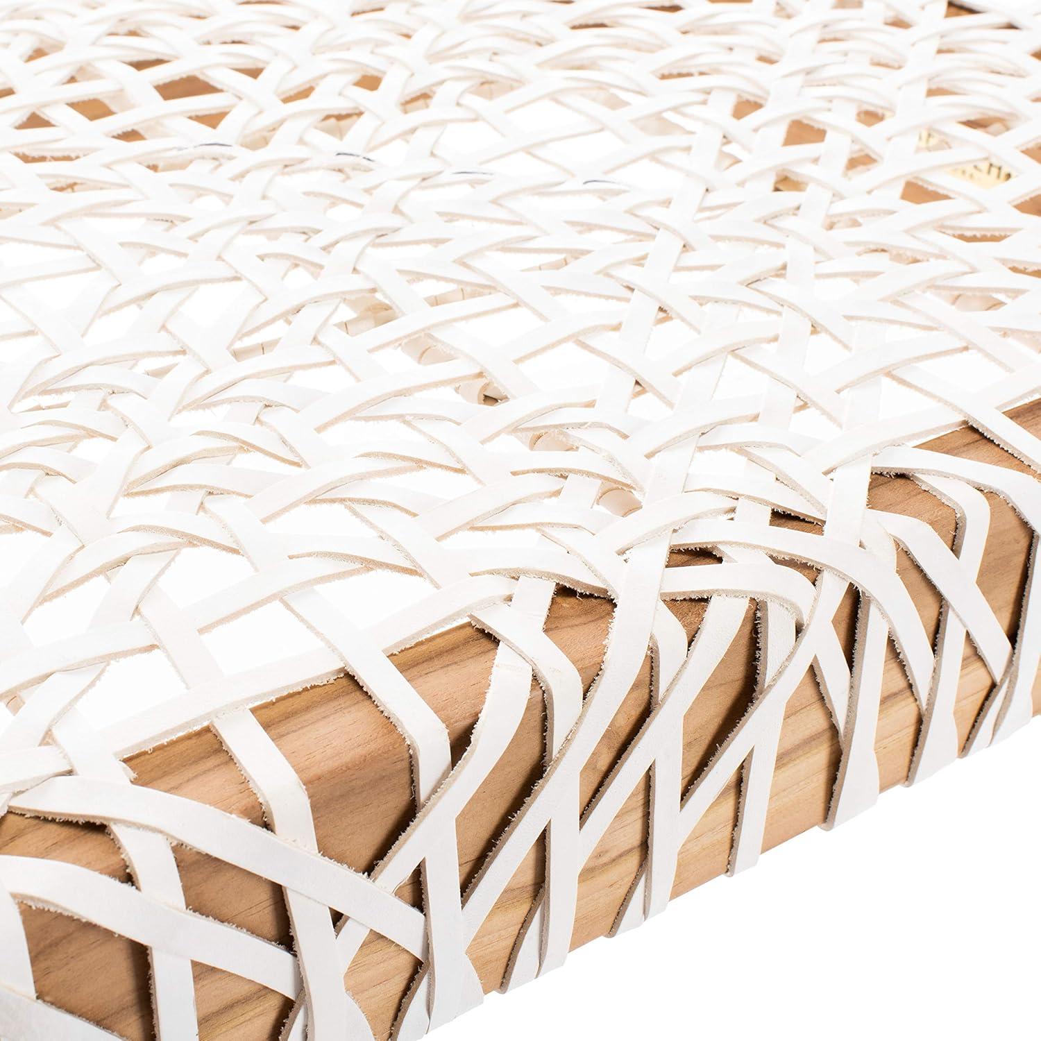 image:imageSAFAVIEH Home Collection Bandelier Natural Teak Wood OffWhite Leather Weave Entryway Foyer Dining BenchOff White Natural