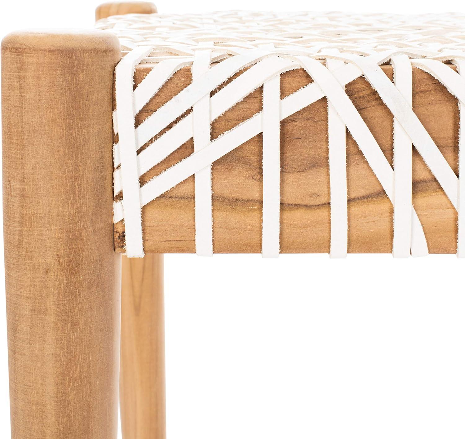 image:imageSAFAVIEH Home Collection Bandelier Natural Teak Wood OffWhite Leather Weave Entryway Foyer Dining BenchOff White Natural