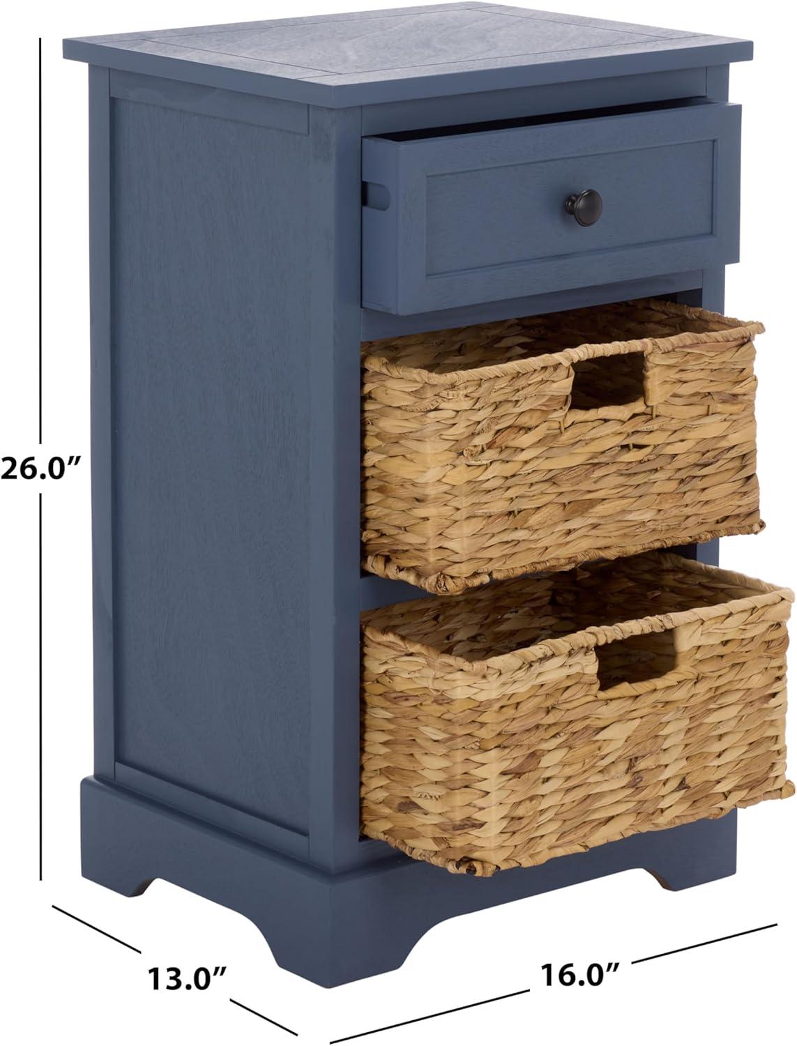 image:imageSAFAVIEH Home Collection Carrie Distressed Cream Natural Wicker 3Drawer Storage Nightstand Side Table Fully AssembledBlue