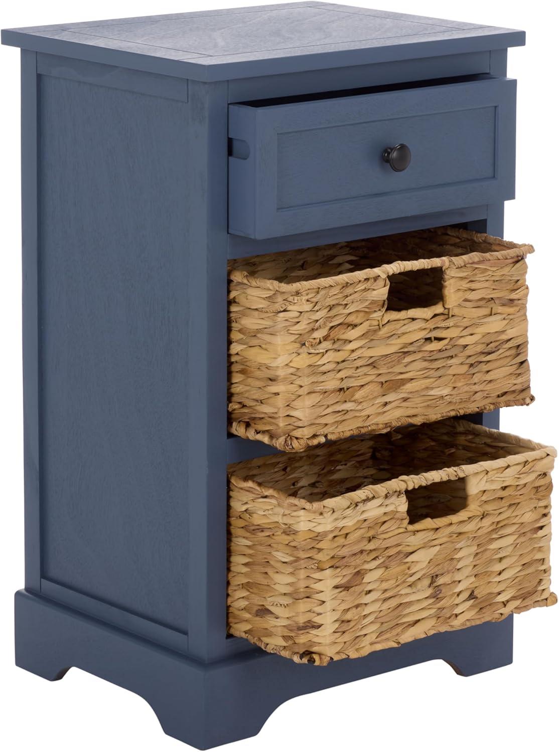 image:imageSAFAVIEH Home Collection Carrie Distressed Cream Natural Wicker 3Drawer Storage Nightstand Side Table Fully AssembledBlue
