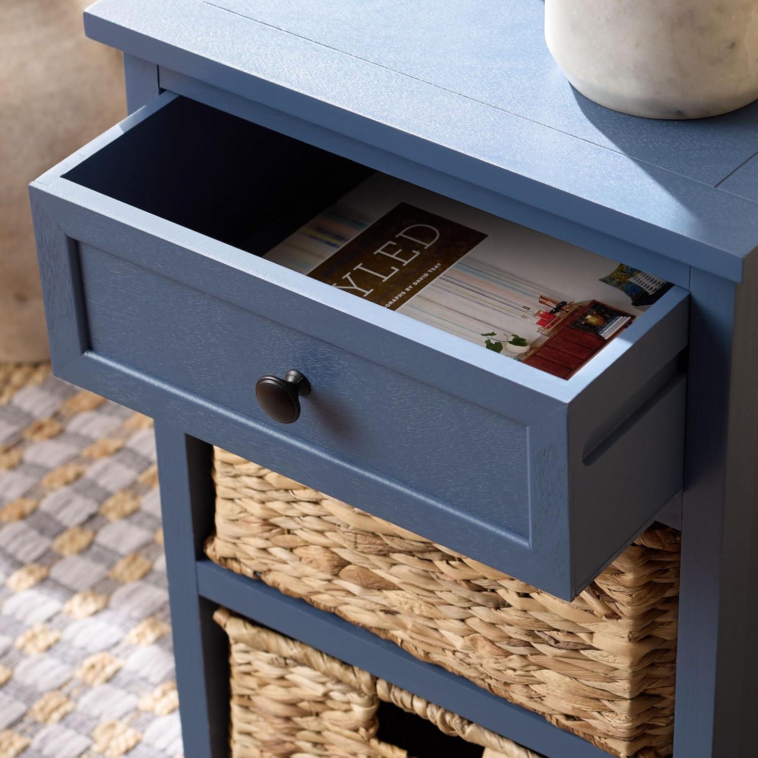 image:imageSAFAVIEH Home Collection Carrie Distressed Cream Natural Wicker 3Drawer Storage Nightstand Side Table Fully AssembledBlue