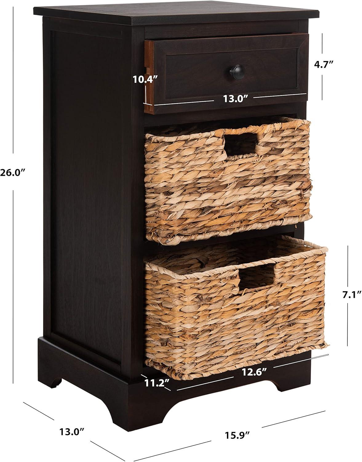 image:imageSAFAVIEH Home Collection Carrie Distressed Cream Natural Wicker 3Drawer Storage Nightstand Side Table Fully AssembledBrown