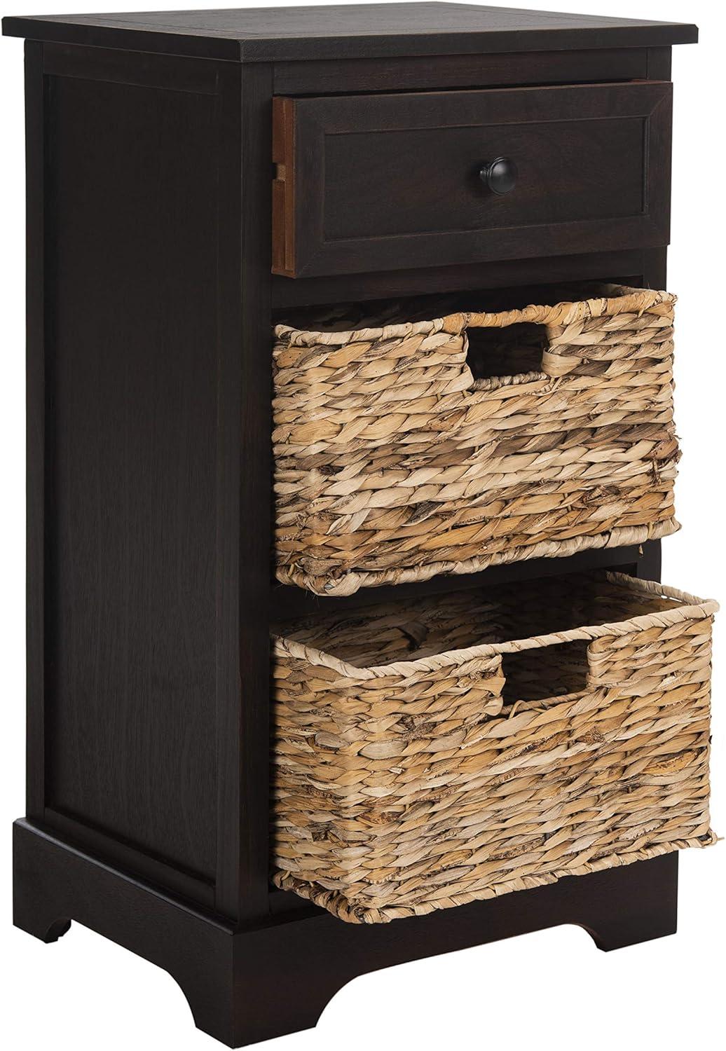 image:imageSAFAVIEH Home Collection Carrie Distressed Cream Natural Wicker 3Drawer Storage Nightstand Side Table Fully AssembledBrown