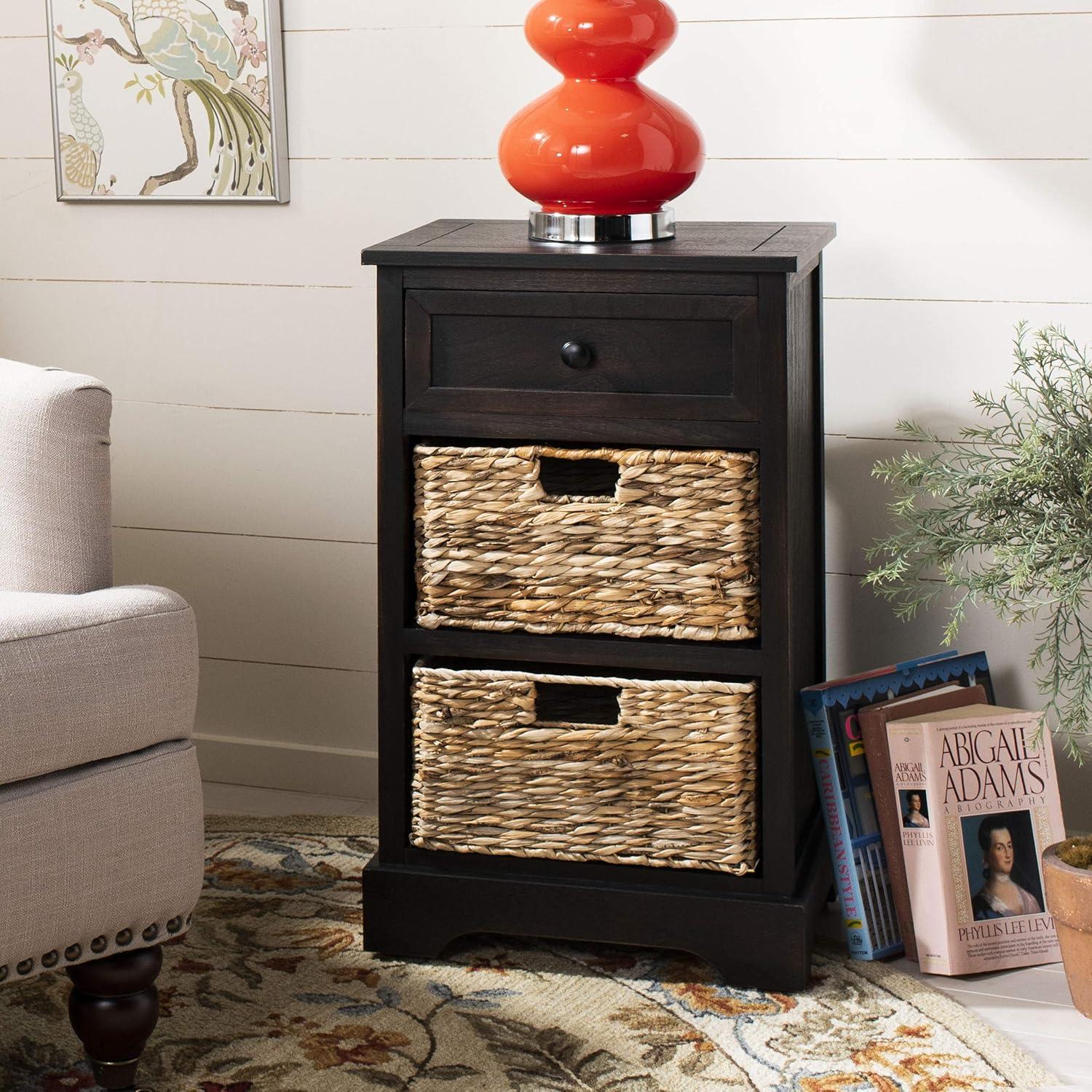image:imageSAFAVIEH Home Collection Carrie Distressed Cream Natural Wicker 3Drawer Storage Nightstand Side Table Fully AssembledBrown