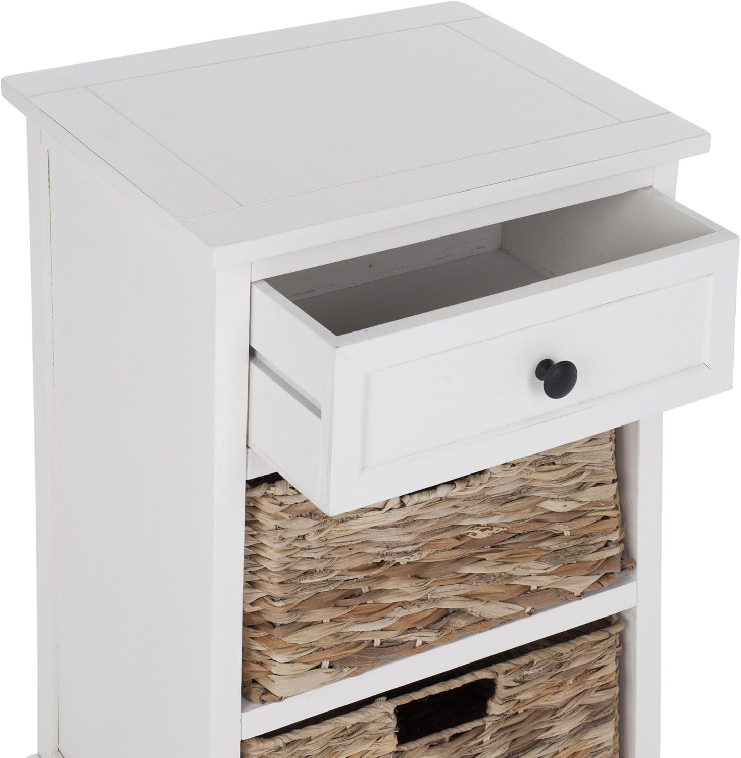 image:imageSAFAVIEH Home Collection Carrie Distressed Cream Natural Wicker 3Drawer Storage Nightstand Side Table Fully AssembledDistressed Cream