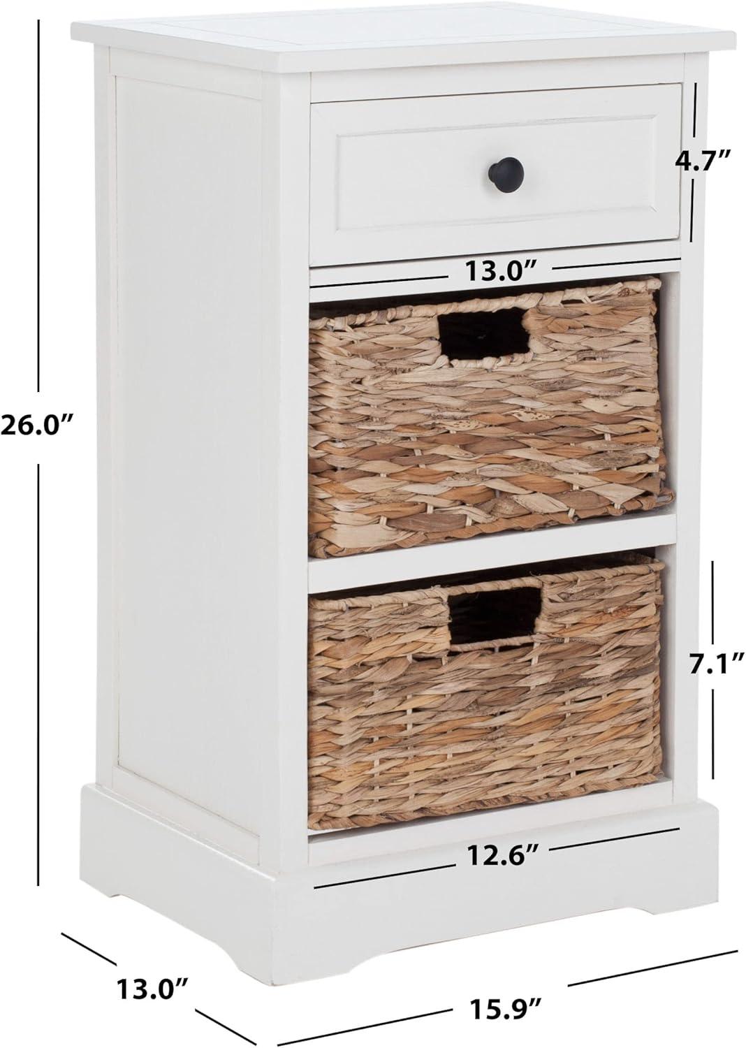image:imageSAFAVIEH Home Collection Carrie Distressed Cream Natural Wicker 3Drawer Storage Nightstand Side Table Fully AssembledDistressed Cream