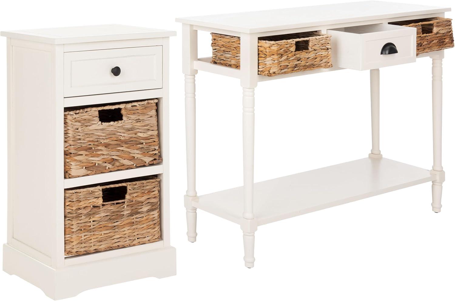image:imageSAFAVIEH Home Collection Carrie Distressed Cream Natural Wicker 3Drawer Storage Nightstand Side Table Fully AssembledDistressed Cream