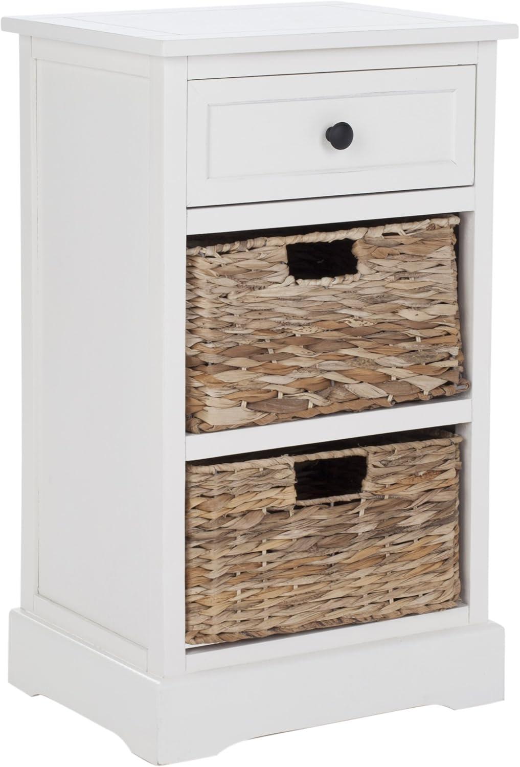 image:imageSAFAVIEH Home Collection Carrie Distressed Cream Natural Wicker 3Drawer Storage Nightstand Side Table Fully AssembledDistressed Cream
