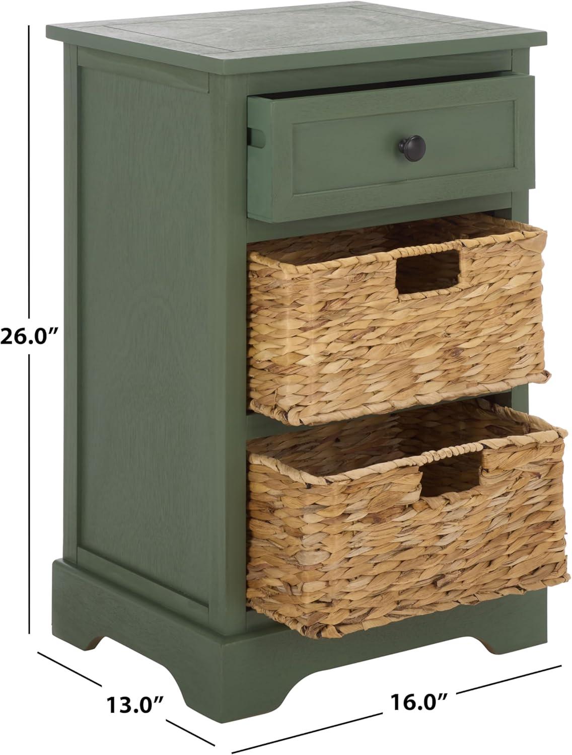 image:imageSAFAVIEH Home Collection Carrie Distressed Cream Natural Wicker 3Drawer Storage Nightstand Side Table Fully AssembledDusty Green