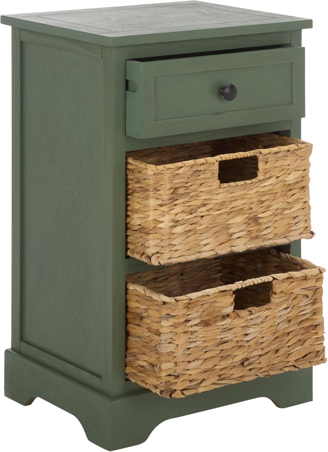image:imageSAFAVIEH Home Collection Carrie Distressed Cream Natural Wicker 3Drawer Storage Nightstand Side Table Fully AssembledDusty Green