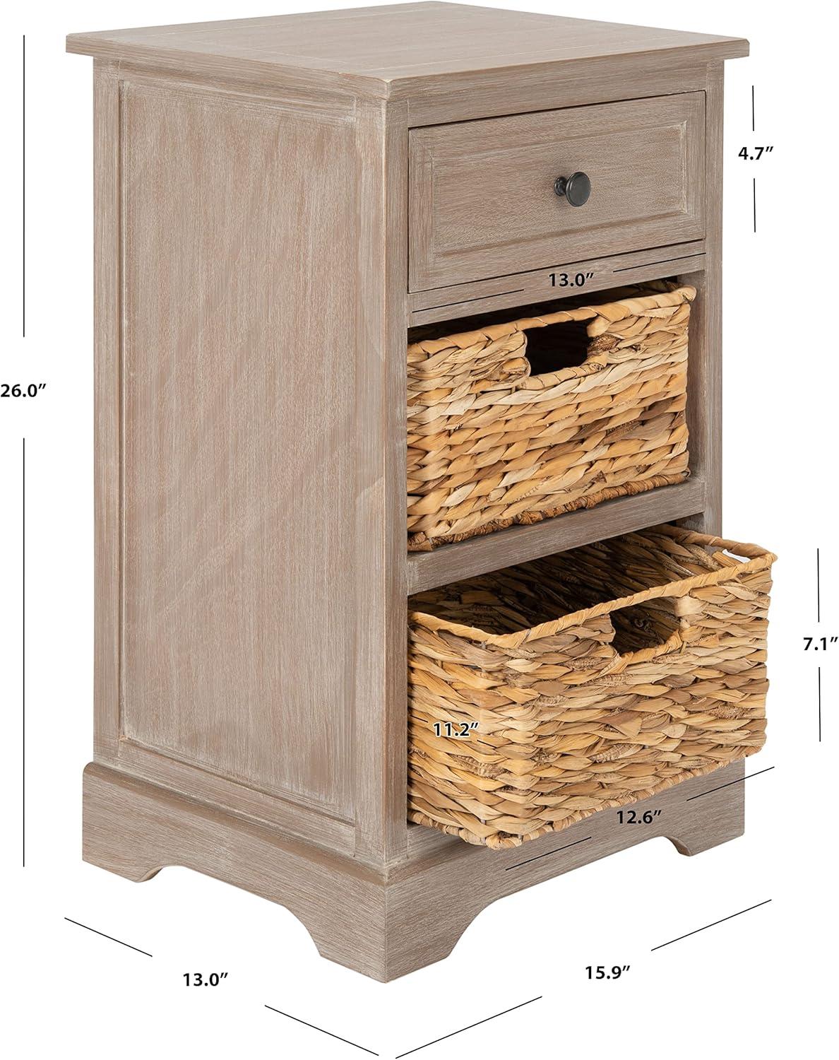 image:imageSAFAVIEH Home Collection Carrie Distressed Cream Natural Wicker 3Drawer Storage Nightstand Side Table Fully AssembledWhite Washed