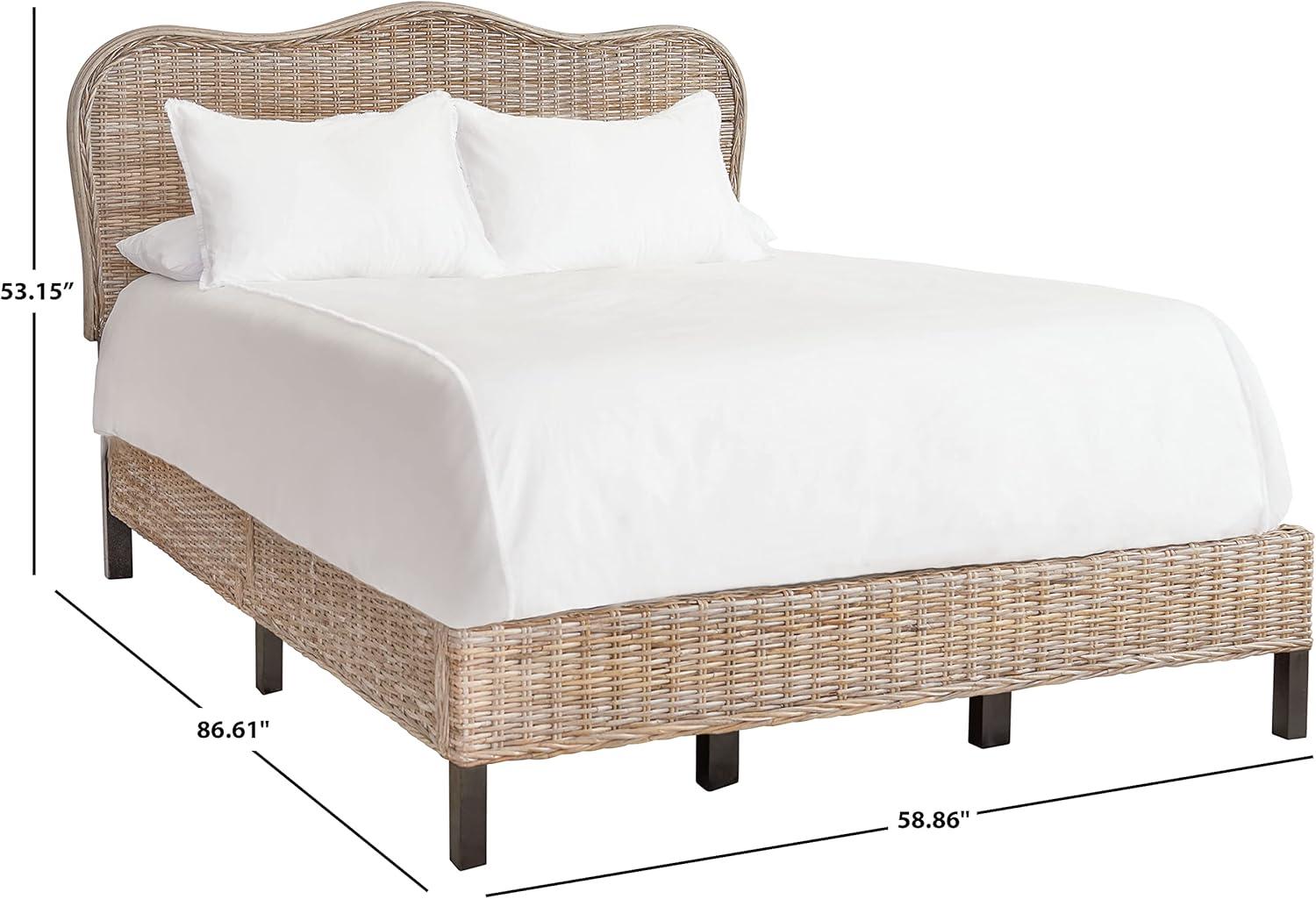 image:imageSAFAVIEH Home Collection Daejon Coastal Rattan Legs Camelback Headboard Queen Size Bed BED8001AQ GreyEspressoGrey Espresso