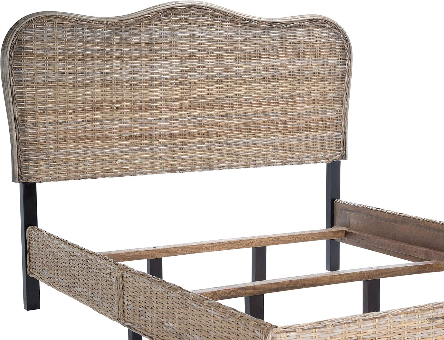image:imageSAFAVIEH Home Collection Daejon Coastal Rattan Legs Camelback Headboard Queen Size Bed BED8001AQ GreyEspressoGrey Espresso