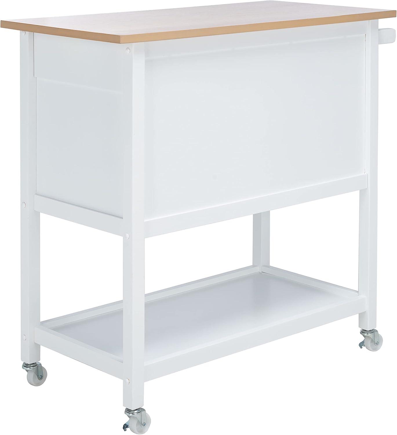 image:imageSAFAVIEH Home Collection Daley NaturalWhite 1Drawer 2Shelf Storage Dining Room Trolley Kitchen Cart with Wheels KCH1402BNaturalWhite