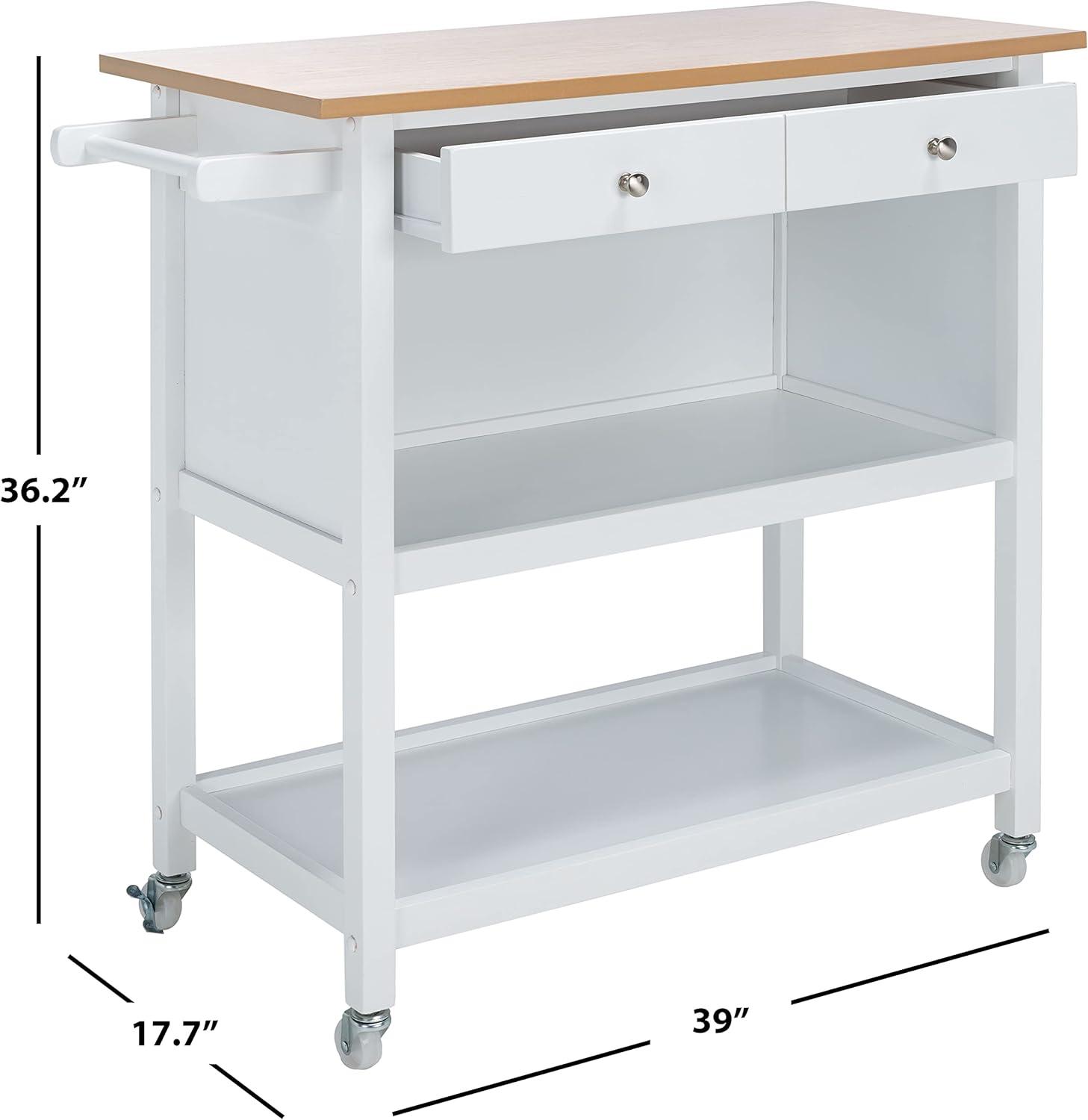 image:imageSAFAVIEH Home Collection Daley NaturalWhite 1Drawer 2Shelf Storage Dining Room Trolley Kitchen Cart with Wheels KCH1402BNaturalWhite
