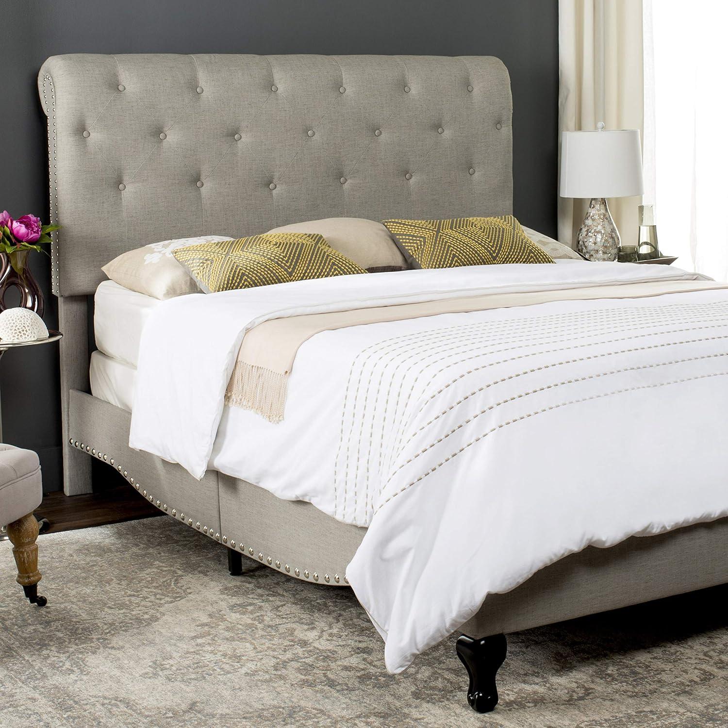 image:imageSAFAVIEH Home Collection Hathaway Taupe amp Rustic Oak Bed QueenLight Grey