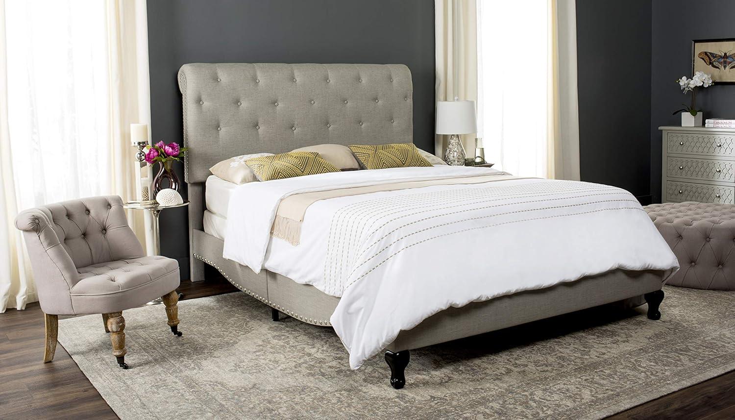image:imageSAFAVIEH Home Collection Hathaway Taupe amp Rustic Oak Bed QueenLight Grey