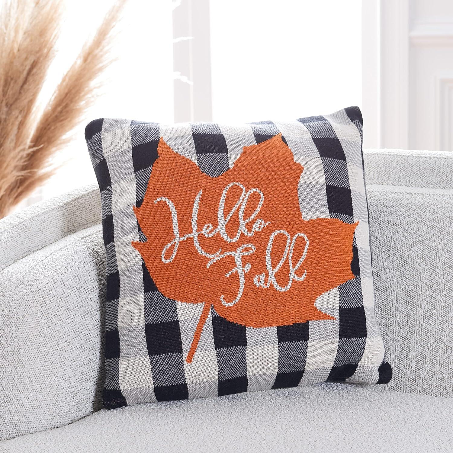 image:imageSAFAVIEH Home Collection Hello Leaf Gingham Multicolored Cotton 18inch Square Decorative Accent Insert Throw Pillow Multi