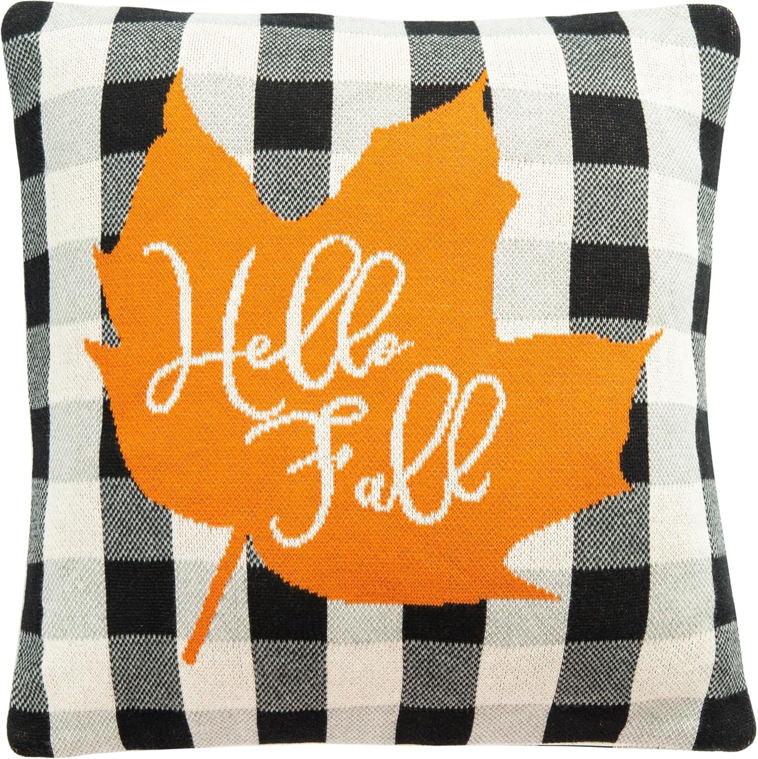image:imageSAFAVIEH Home Collection Hello Leaf Gingham Multicolored Cotton 18inch Square Decorative Accent Insert Throw Pillow Multi