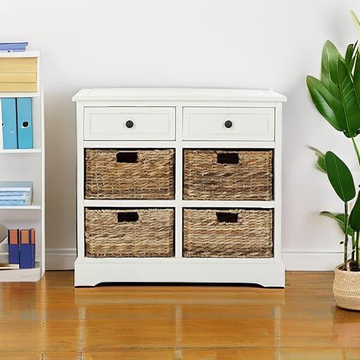 image:imageSAFAVIEH Home Collection Herman White Wash 6Drawer Wicker Basket Storage Unit Fully Assembled AMH5702GDistressed Cream