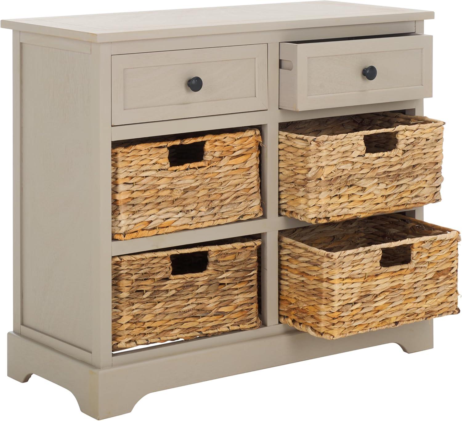 image:imageSAFAVIEH Home Collection Herman White Wash 6Drawer Wicker Basket Storage Unit Fully Assembled AMH5702GVintage Grey