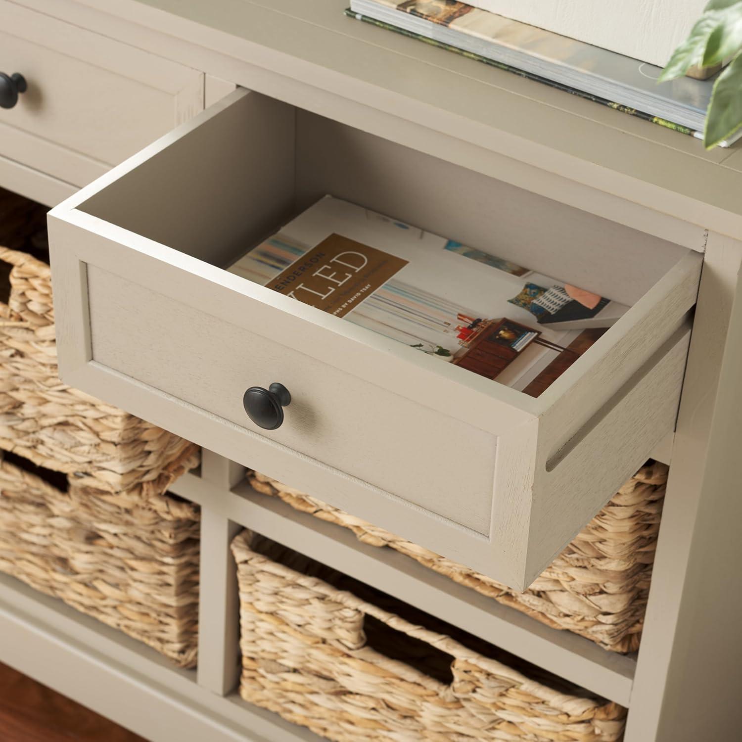 image:imageSAFAVIEH Home Collection Herman White Wash 6Drawer Wicker Basket Storage Unit Fully Assembled AMH5702GVintage Grey