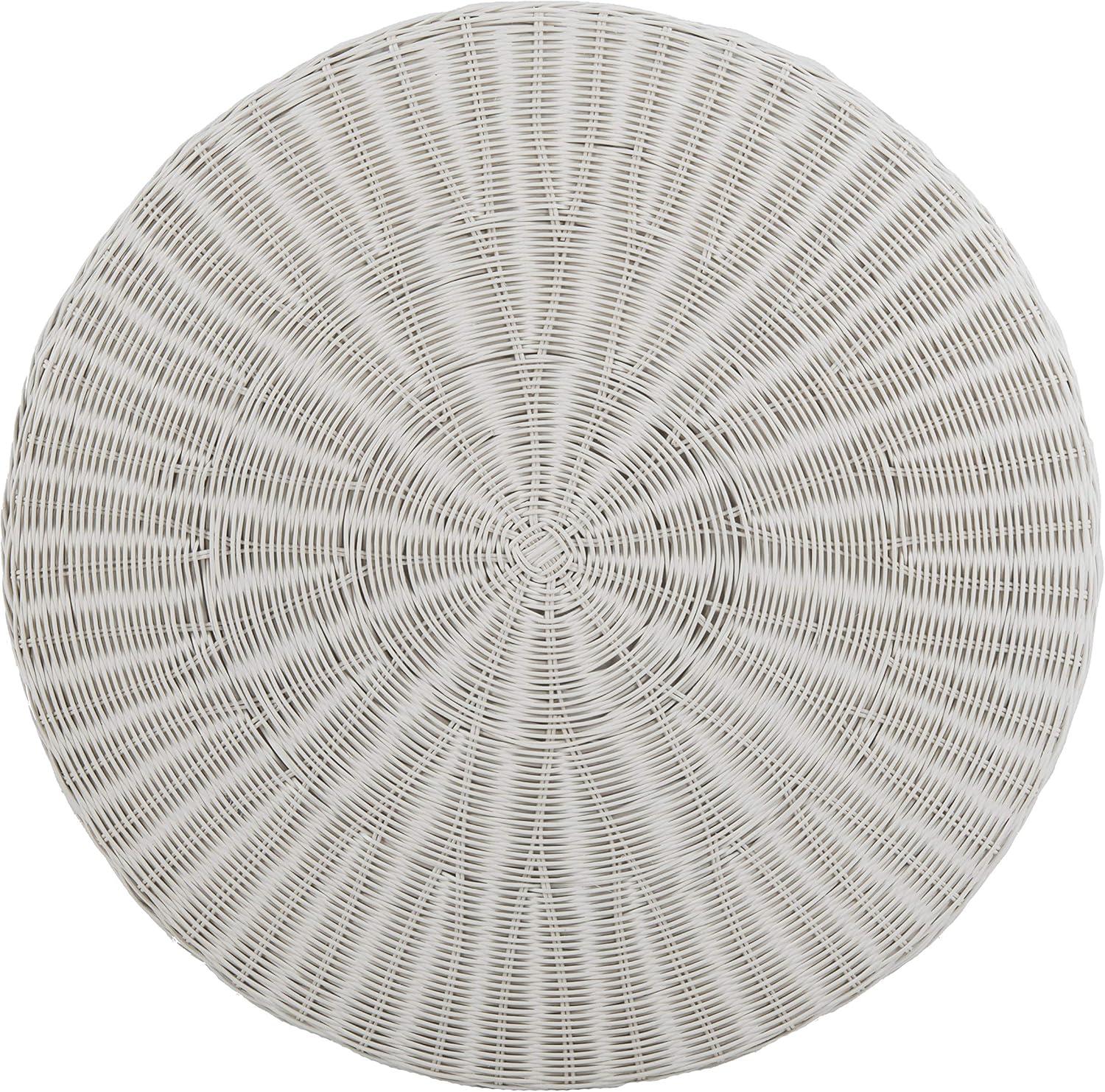 image:imageSAFAVIEH Home Collection Ruxton Dark Brown Rattan Round Coffee Table OttomanWhite