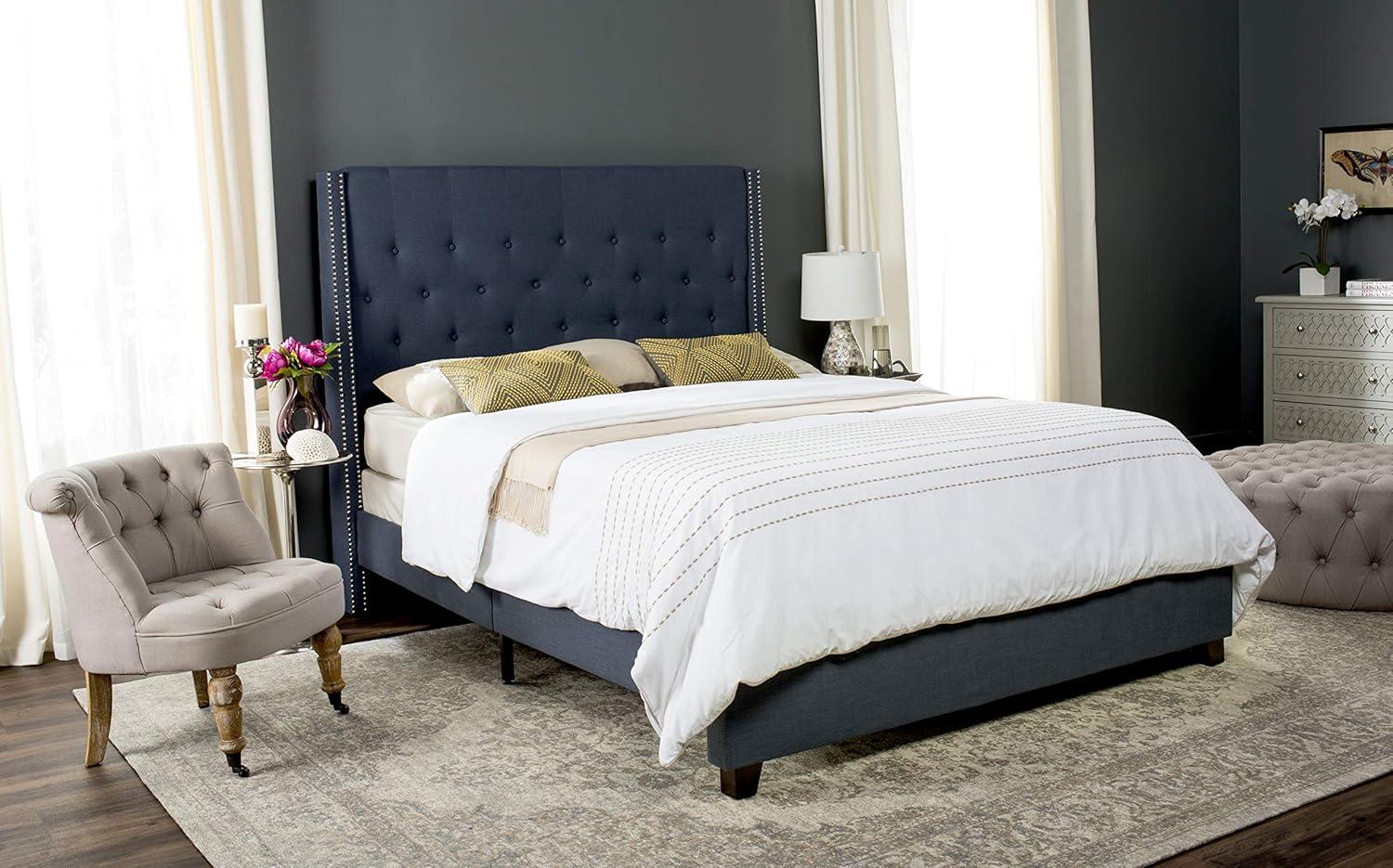 image:imageSAFAVIEH Home Collection Winslet Light Grey amp Espresso Bed FullNavy