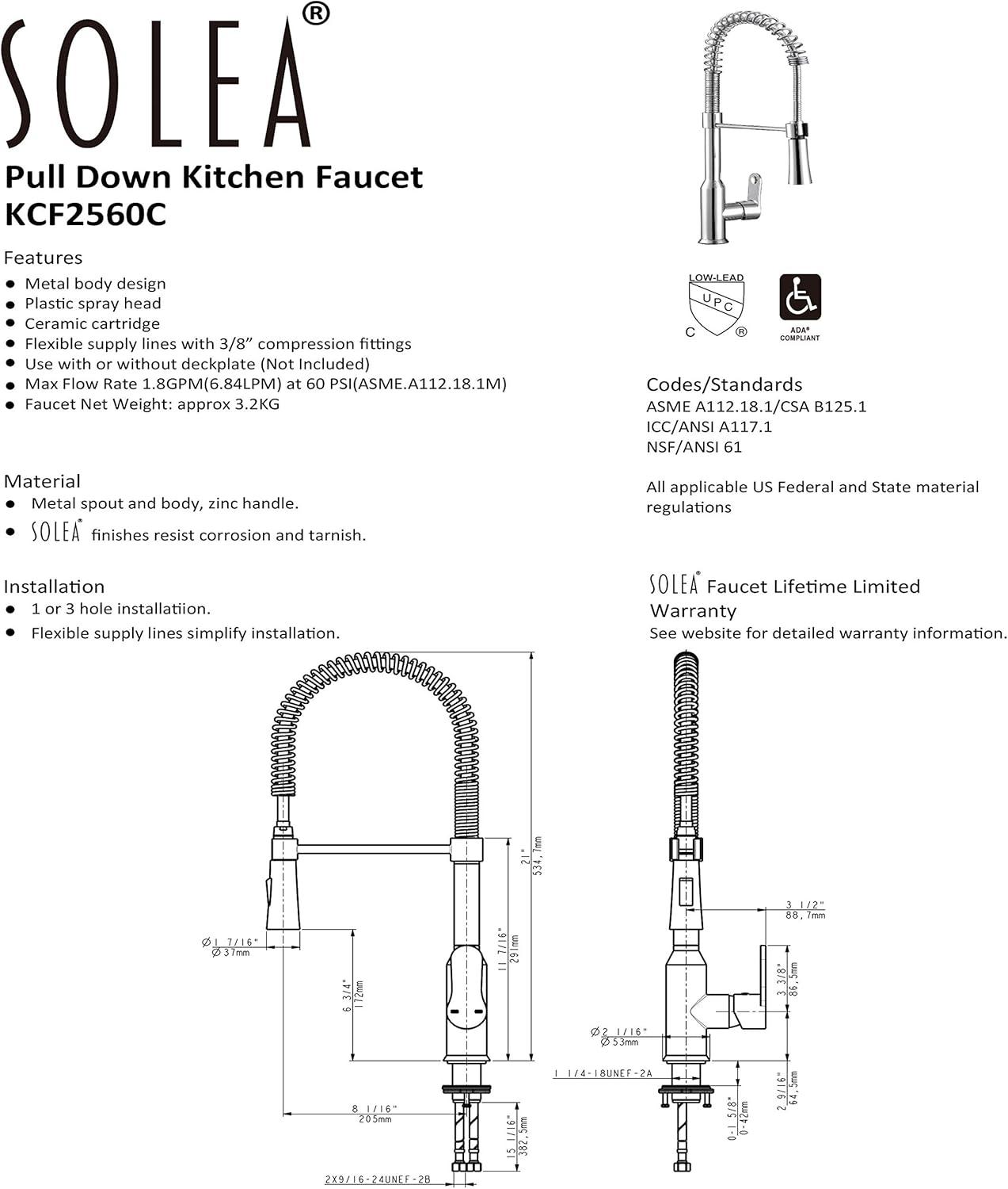 image:imageSAFAVIEH KCF2560C Solea Collection Euphoria Kitchen Faucet Chrome