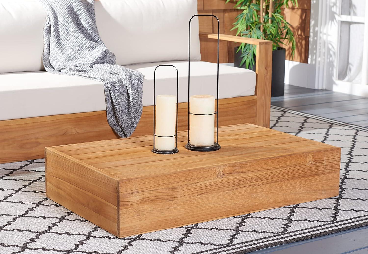 image:imageSAFAVIEH Outdoor Couture Collection Kauai Natural Solid Wood Teak Rectangular Coffee Table CPT1042A