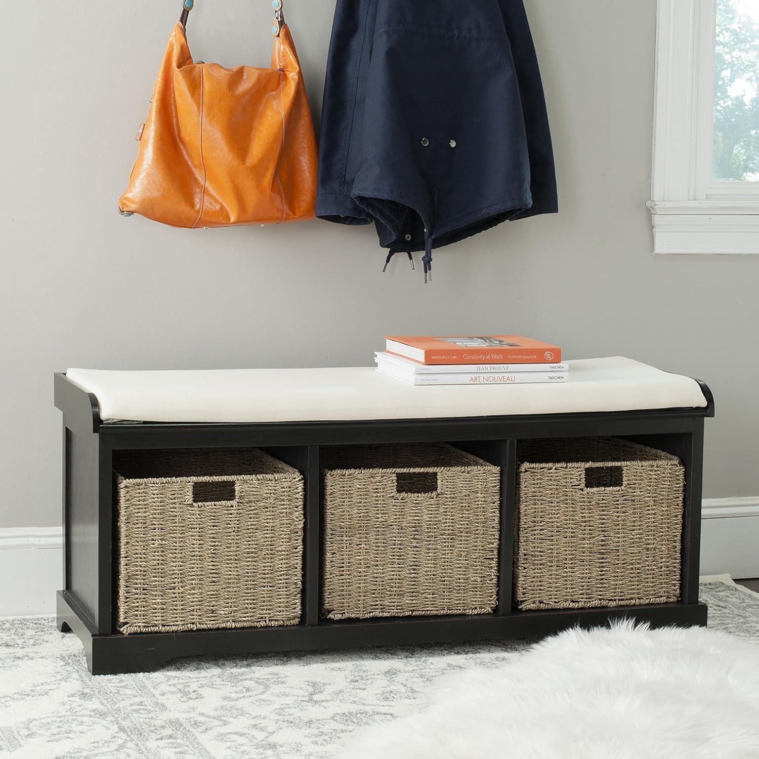 image:imageSafavieh American Homes Collection Lonan Grey and White Wicker Storage BenchBlack