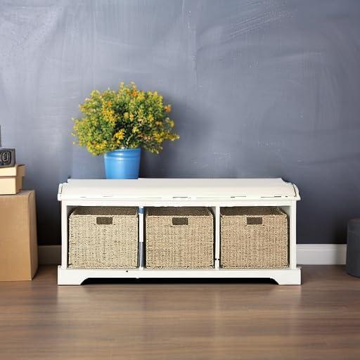 image:imageSafavieh American Homes Collection Lonan Grey and White Wicker Storage BenchWhite