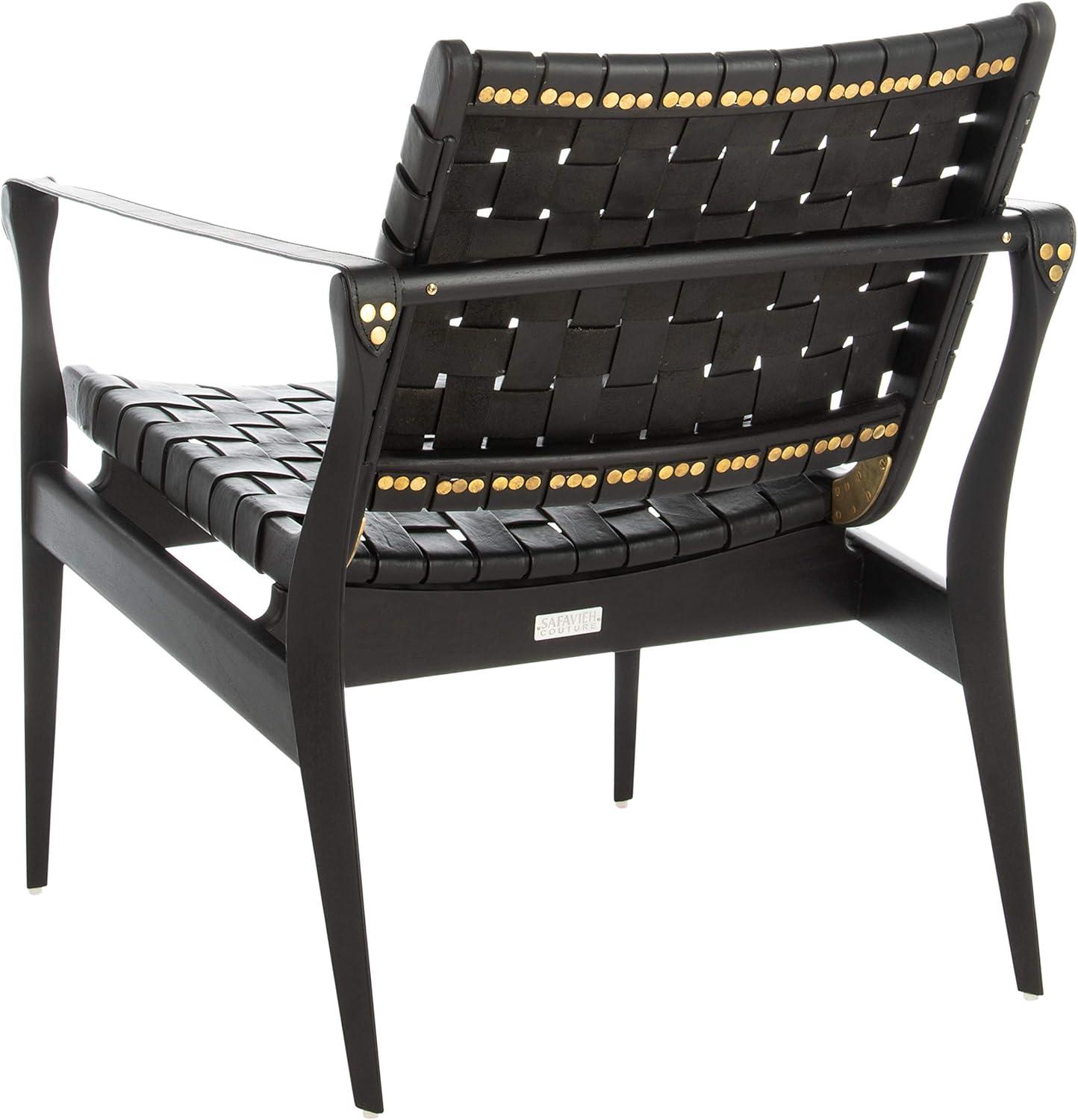 image:imageSafavieh Couture Dilan Brown and Black Woven Leather Safari ChairBlack Black