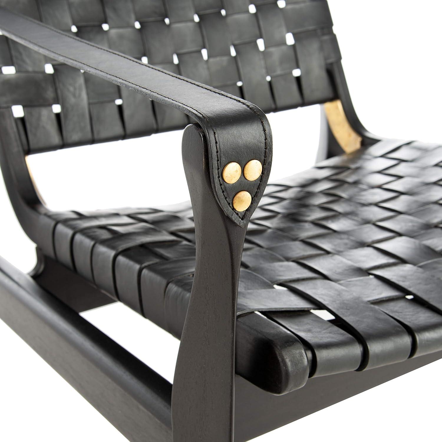 image:imageSafavieh Couture Dilan Brown and Black Woven Leather Safari ChairBlack Black