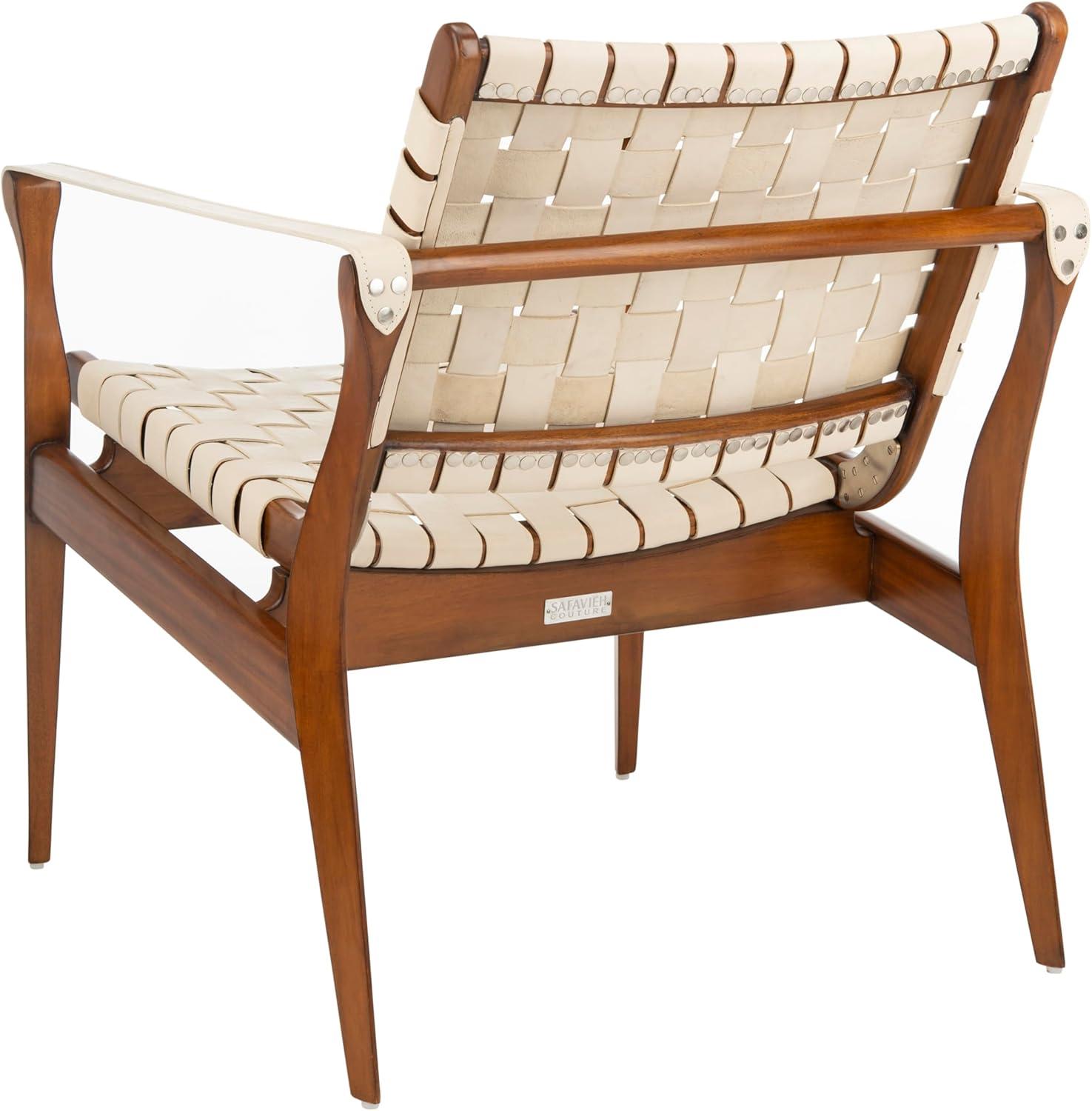 image:imageSafavieh Couture Dilan Brown and Black Woven Leather Safari ChairCream Light Brown