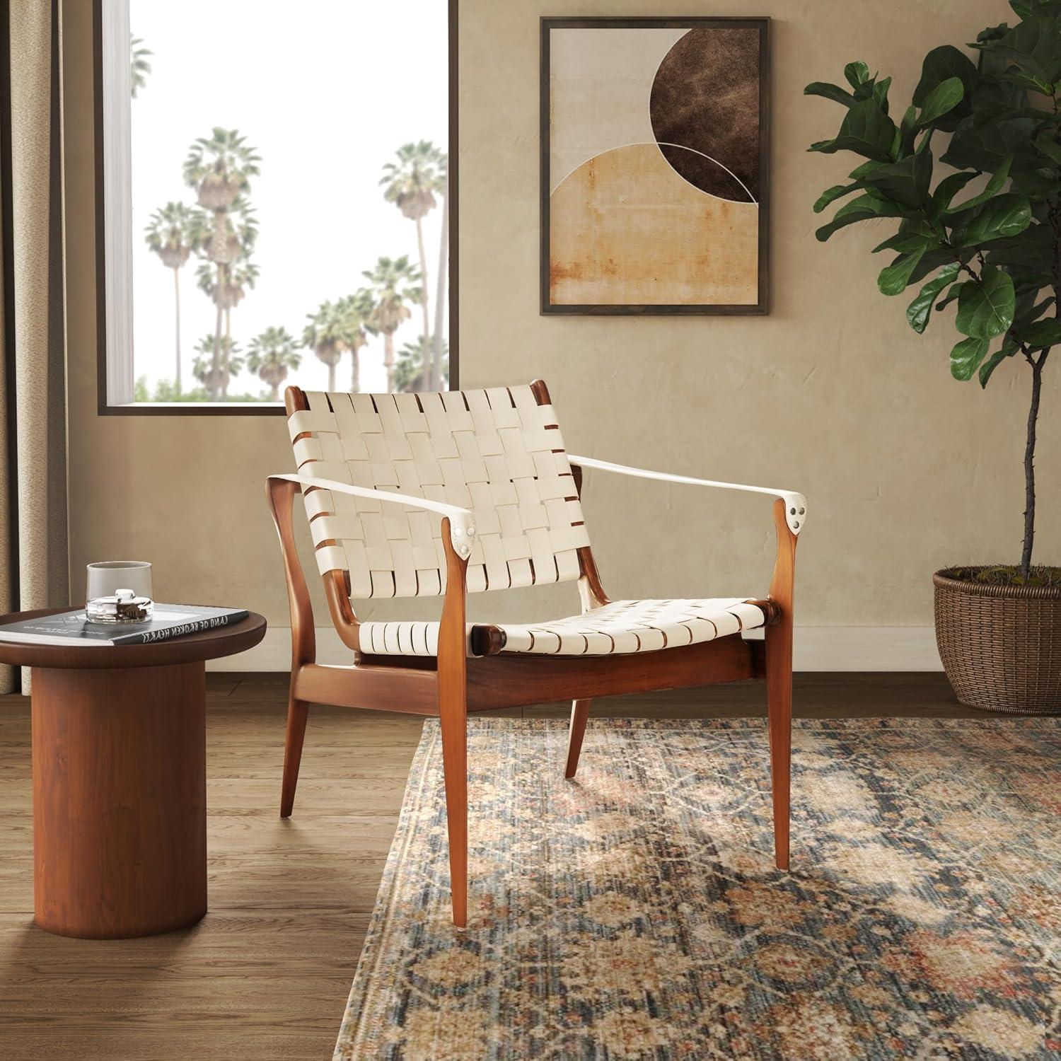 image:imageSafavieh Couture Dilan Brown and Black Woven Leather Safari ChairCream Light Brown