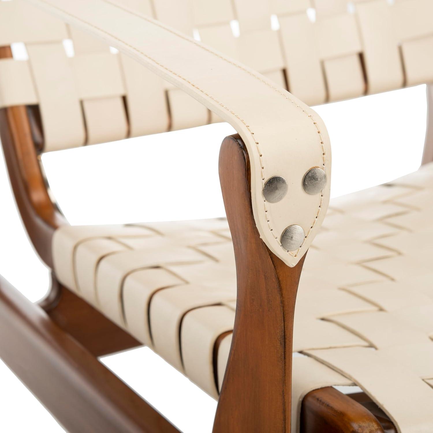image:imageSafavieh Couture Dilan Brown and Black Woven Leather Safari ChairCream Light Brown