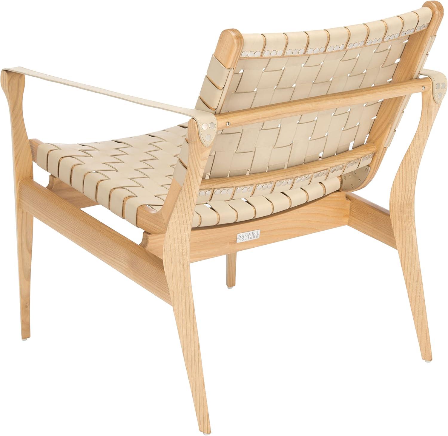 image:imageSafavieh Couture Dilan Brown and Black Woven Leather Safari ChairWhite