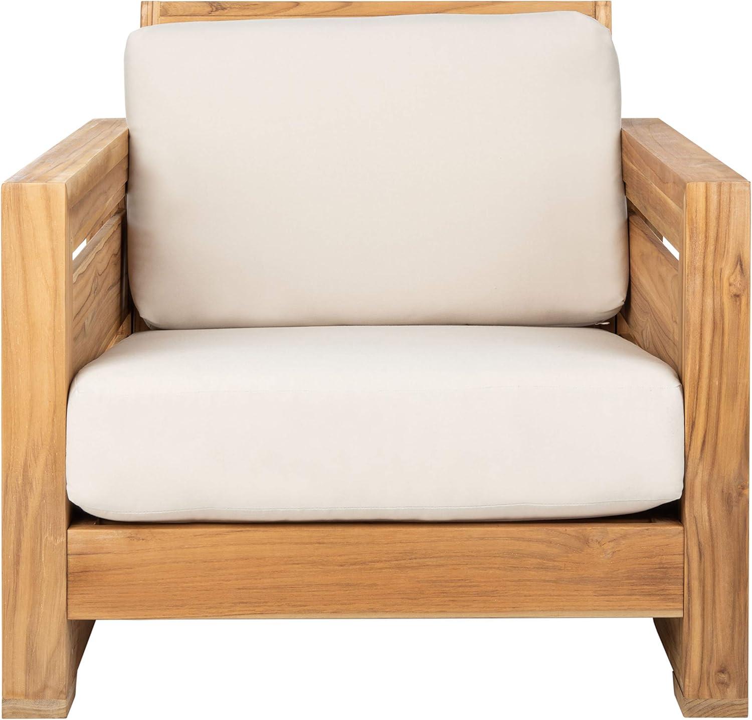 image:imageSafavieh Couture Patio Guadeloupe Natural Brazilian Teak and White Outdoor Club Chair