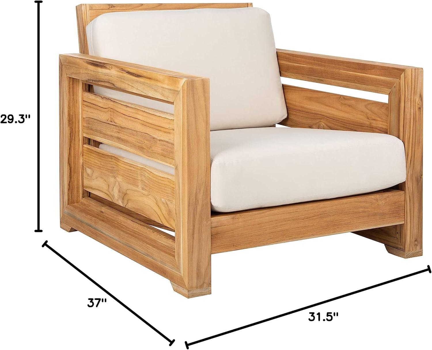 image:imageSafavieh Couture Patio Guadeloupe Natural Brazilian Teak and White Outdoor Club Chair