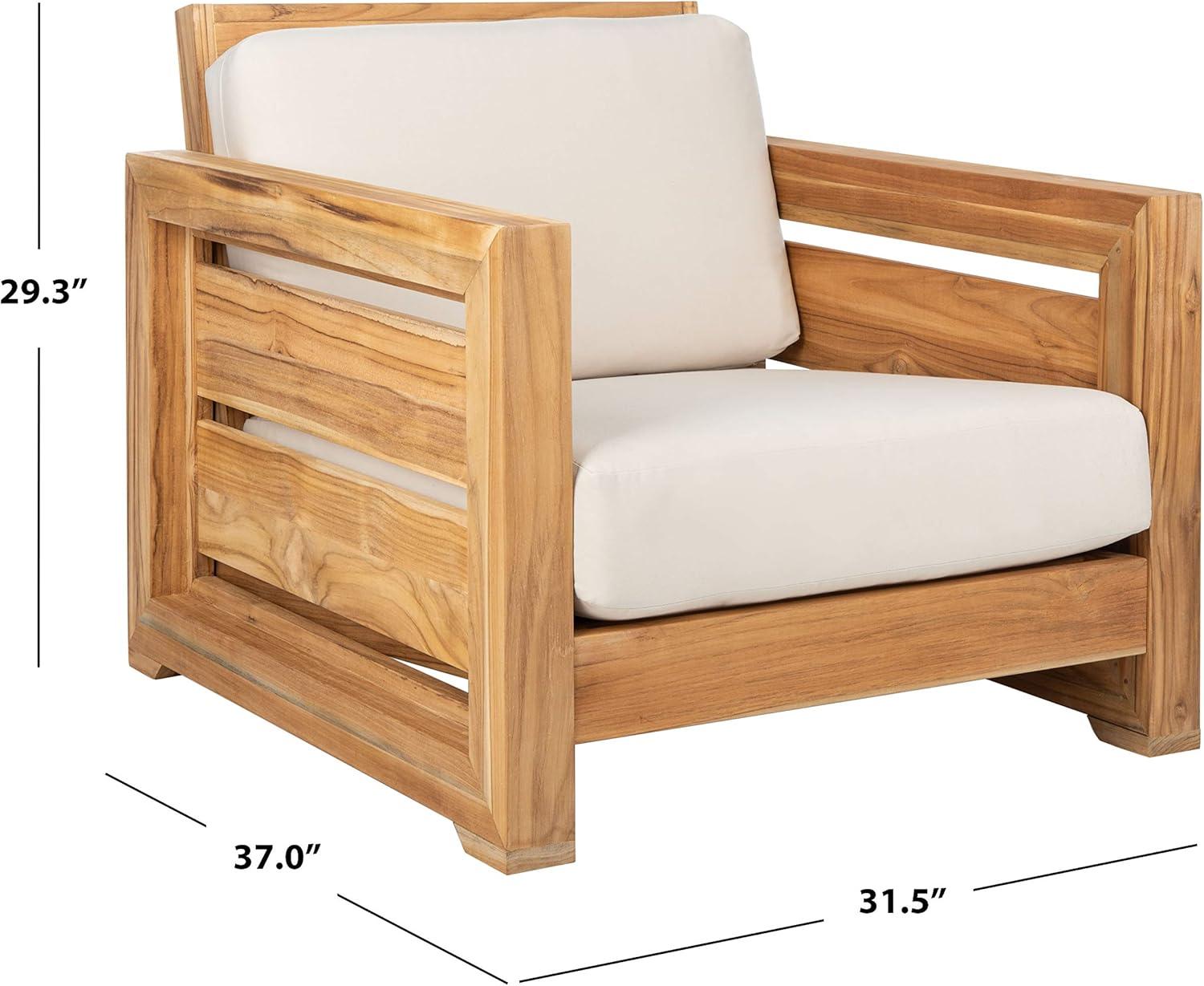 image:imageSafavieh Couture Patio Guadeloupe Natural Brazilian Teak and White Outdoor Club Chair