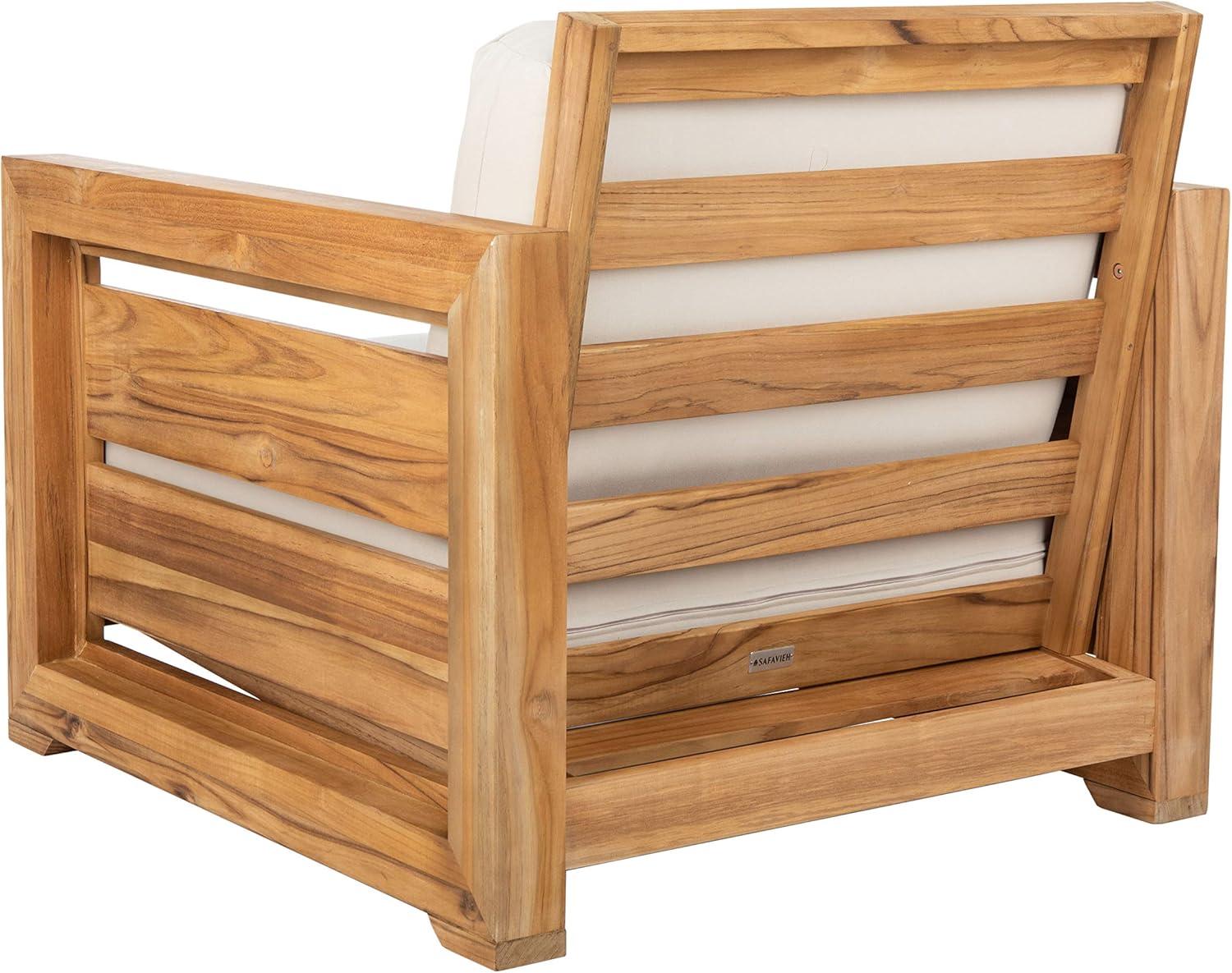 image:imageSafavieh Couture Patio Guadeloupe Natural Brazilian Teak and White Outdoor Club Chair