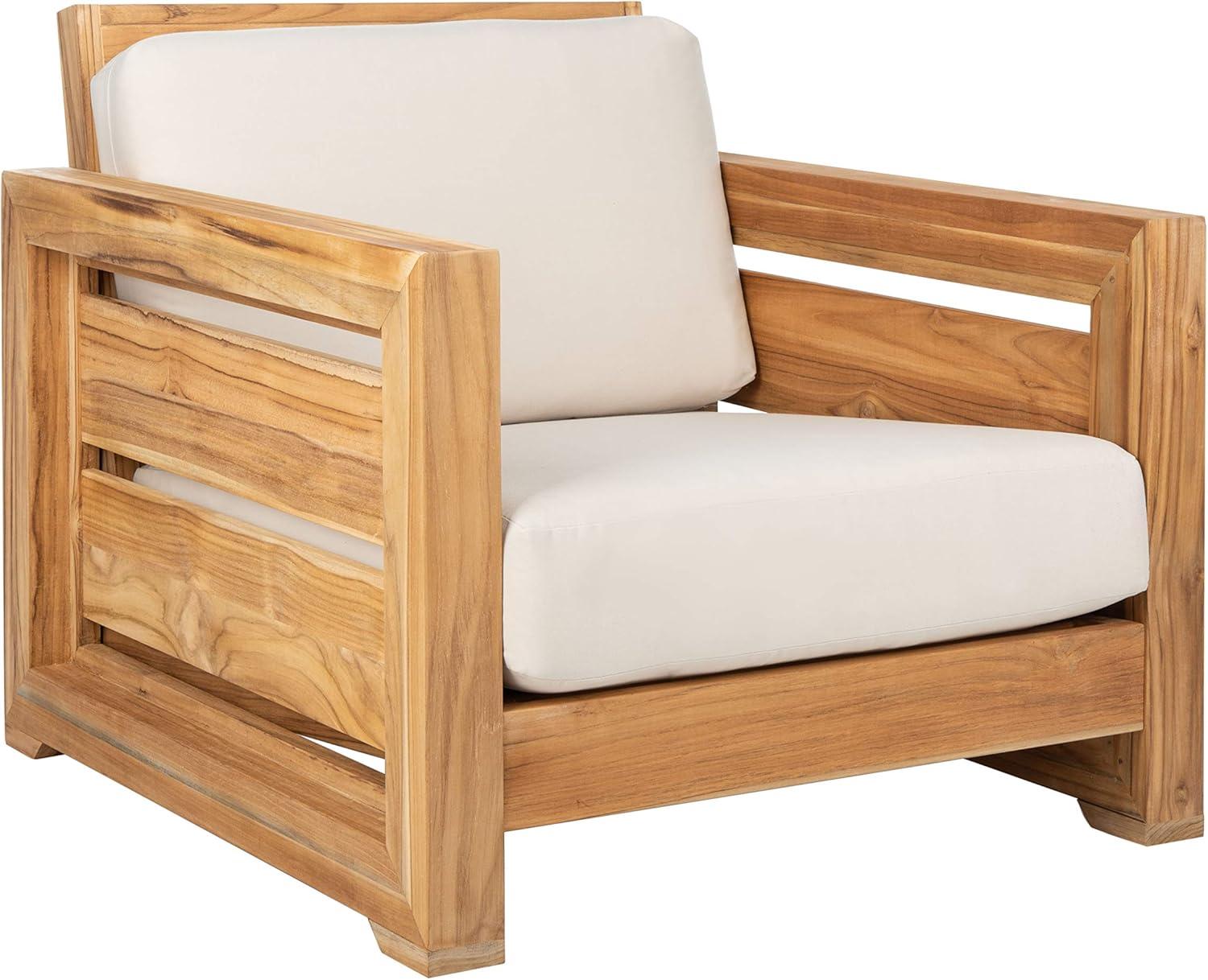 image:imageSafavieh Couture Patio Guadeloupe Natural Brazilian Teak and White Outdoor Club Chair