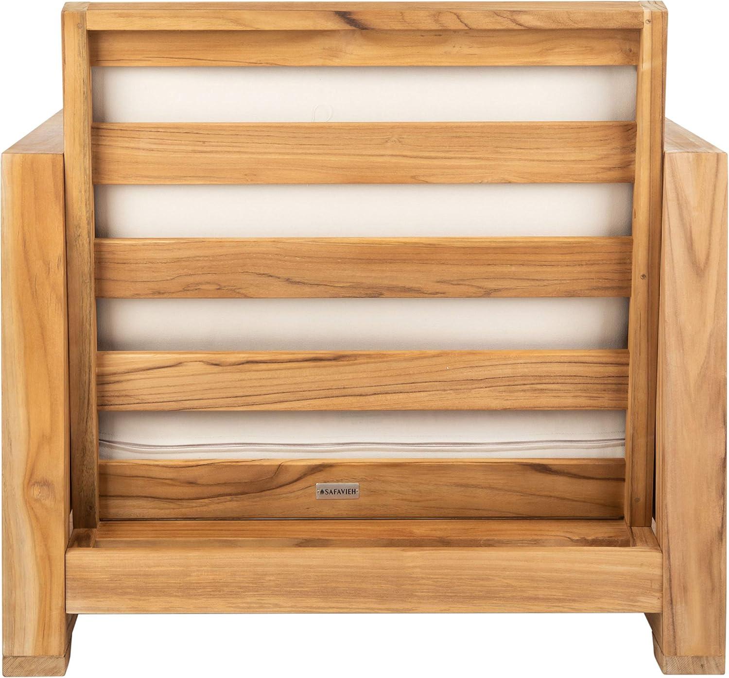 image:imageSafavieh Couture Patio Guadeloupe Natural Brazilian Teak and White Outdoor Club Chair
