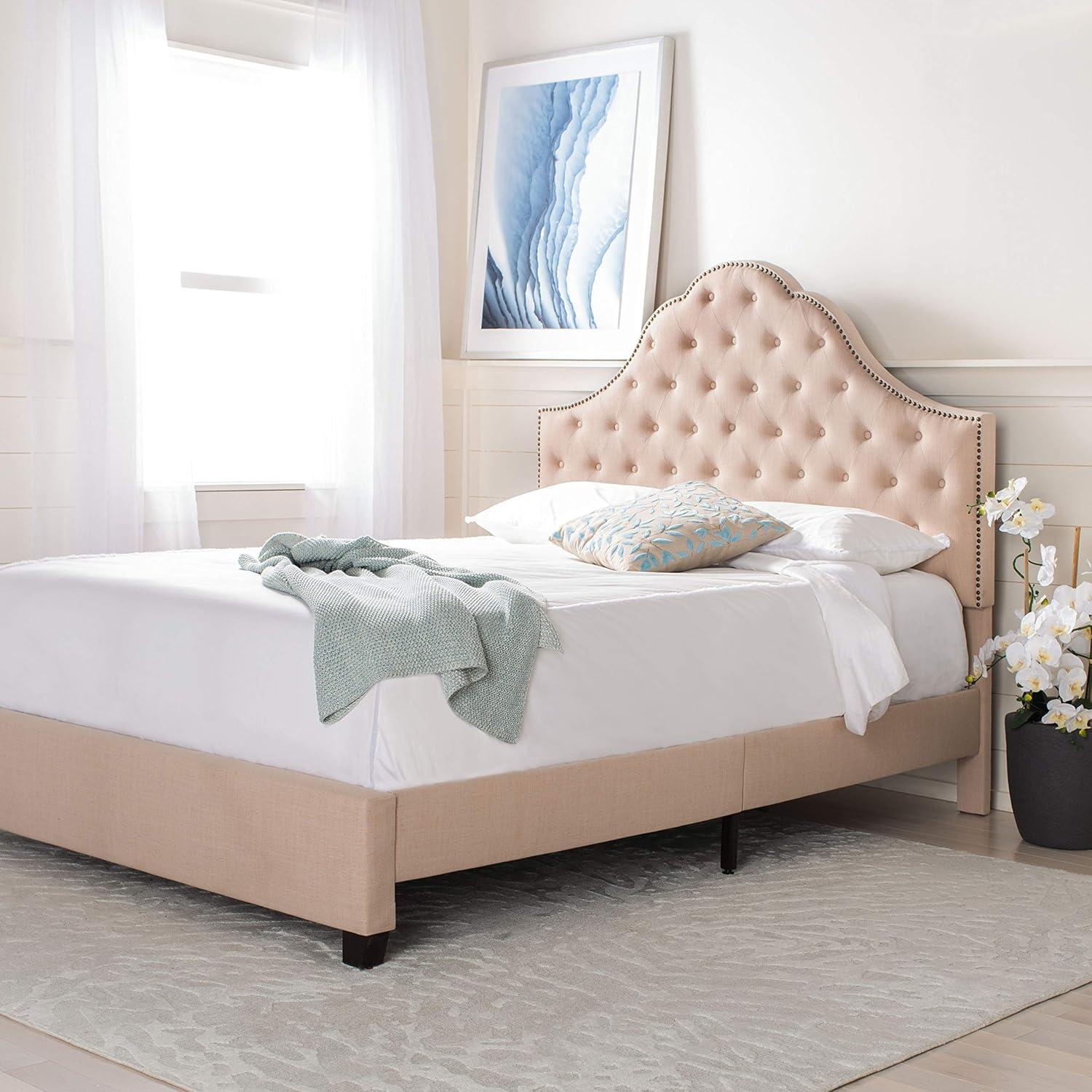 image:imageSafavieh Home Beckham Contemporary Light Grey Velvet Bed FullBeige