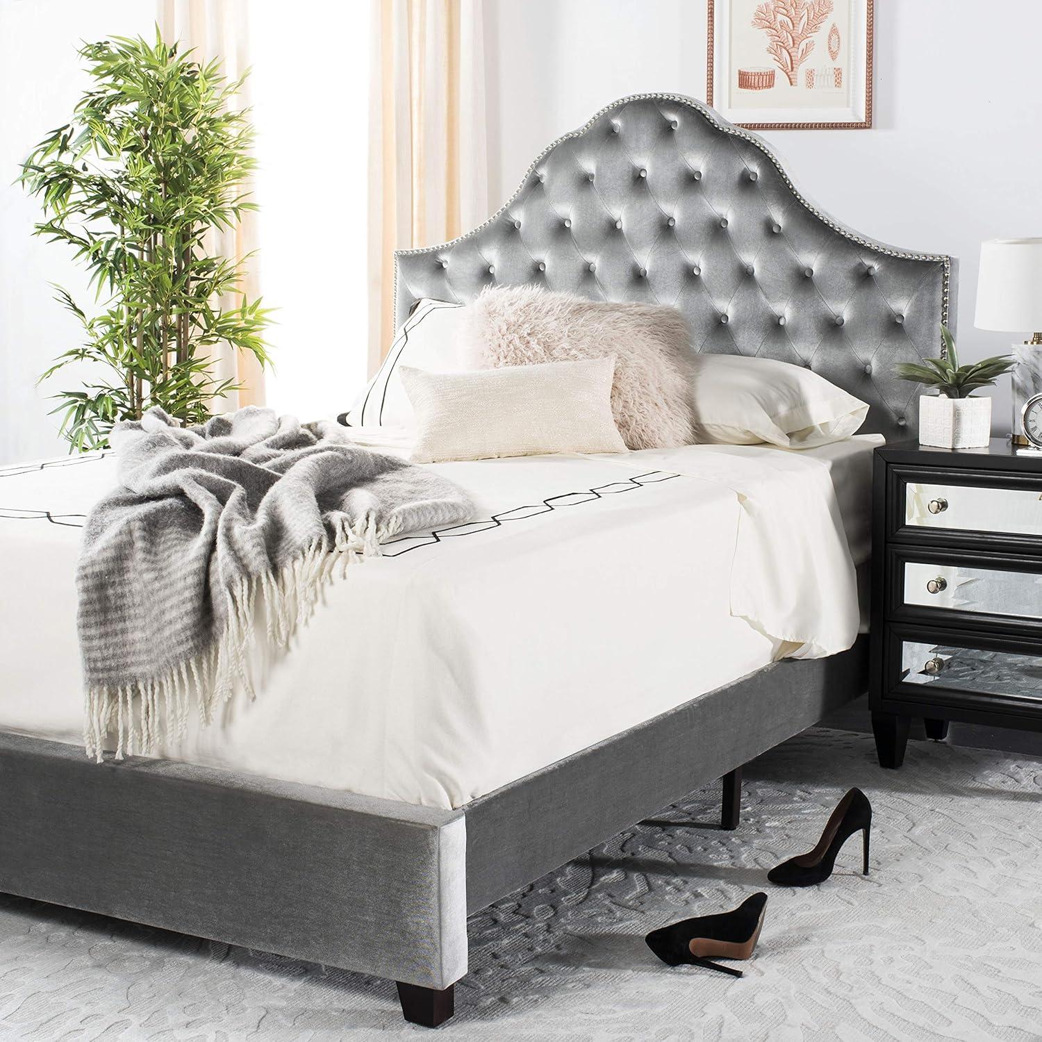 image:imageSafavieh Home Beckham Contemporary Light Grey Velvet Bed FullLight Grey