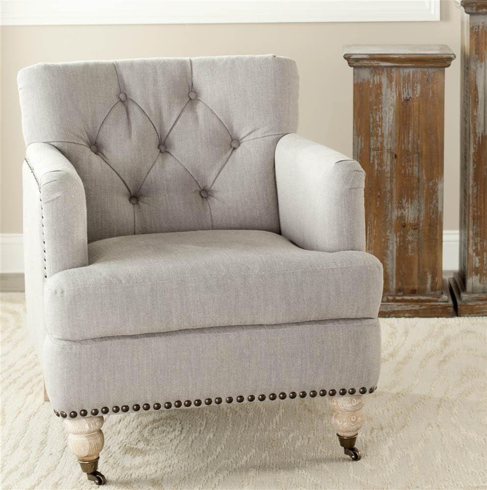 image:imageSafavieh Home Colin Blush Pink Velvet and White Washed Tufted Club ChairStone Grey